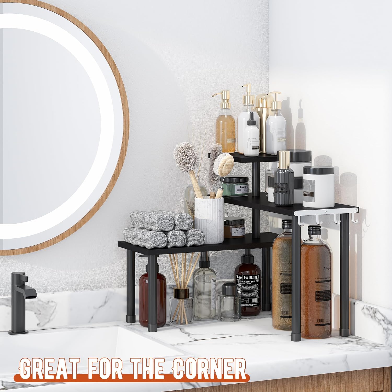 Organizer Tables, Organization, Moveable Corner Shelf for Kitchen, Bathroom , Spice Rack , Coffee Area, Dresser Table -3 Tier Organizer Tables, Organization, Moveable Corner Shelf for Kitchen, Bathroom , Spice Rack , Coffee Area, Dresser Table -3 Tier